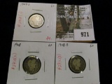 Group of 3 Barber Dimes, 1907-S G+, 1908 G+ & 1908-D G+, group value $12