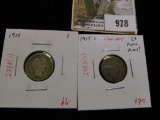 Group of 2 Barber Dimes, 1915 F & 1915-S G+, semi-key date, group value $13