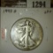 1947-D Walking Liberty Half, VF+, value $16