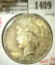 1924 Peace Dollar, BU toned, MS63 value $40, MS64 value $60