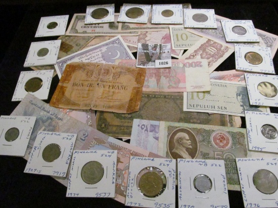 Interesting group of Old Foreign Banknotes and Coins, several dating back to WW II and before.