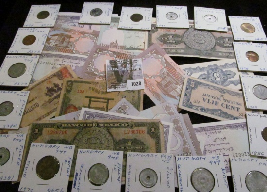 Interesting group of Old Foreign Banknotes and Coins, several dating back to WW II and before.