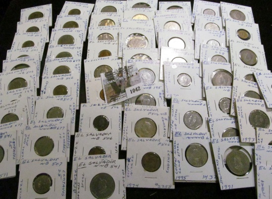 Large group of El Salvador Coins, all researched and catalogued, ready for the coin show.