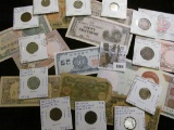 Interesting group of Old Foreign Banknotes and Coins, several dating back to WW II and before.