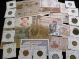 Interesting group of Old Foreign Banknotes and Coins, several dating back to WW II and before.