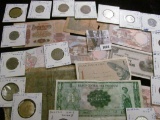 Interesting group of Old Foreign Banknotes and Coins, several dating back to WW II and before.