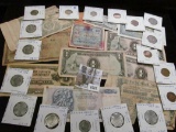 Interesting group of Old Foreign Banknotes and Coins, several dating back to WW II and before.