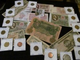 Interesting group of Old Foreign Banknotes and Coins, several dating back to WW II and before.