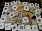 Interesting group of Old Foreign Banknotes and Coins, several dating back to WW II and before.