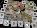 Interesting group of Old Foreign Banknotes and Coins, several dating back to WW II and before.