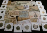 Interesting group of Old Foreign Banknotes and Coins, several dating back to WW II and before.