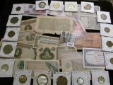 Interesting group of Old Foreign Banknotes and Coins, several dating back to WW II and before.