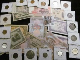 Interesting group of Old Foreign Banknotes and Coins, several dating back to WW II and before.