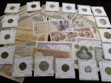 Interesting group of Old Foreign Banknotes and Coins, several dating back to WW II and before.