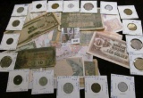 Interesting group of Old Foreign Banknotes and Coins, several dating back to WW II and before.