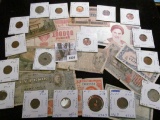 Interesting group of Old Foreign Banknotes and Coins, several dating back to WW II and before.