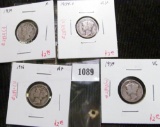 Group of 4 Mercury Dimes, 1934 F, 1936 VG/F, 1936 VG+ & 1937 VG, group value $10+