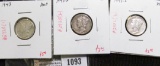 Group of 3 Mercury Dimes, 1943 AU+, 1943-D VF & 1943-S XF, group value $11