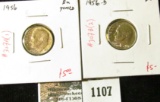 Group of 2 Roosevelt Dimes, 1956 toned & 1956-D, both BU, group value $10