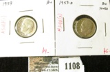 Group of 2 Roosevelt Dimes, 1957 & 1957-D toned, both BU, group value $10