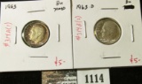 Group of 2 Roosevelt Dimes, 1963 toned & 1963-D, both BU, group value $10