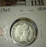 1903 Barber Quarter, VG10, value $15