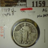 1917-S type 1 Standing Liberty Quarter, AG no date, G value $30