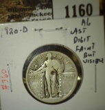 1920-D Standing Liberty Quarter, AG, last digit and mint mark visible, tougher date, G value $12