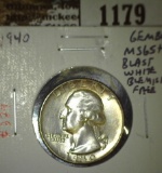 1940 Washington Quarter,GEM BU MS65+ BLAST WHITE, BLEMISH FREE, value $60