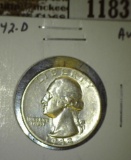 1942-D Washington Quarter, AU, value $10