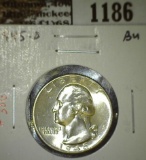 1945-D Washington Quarter, BU, MS63 value $25, MS65 value $37