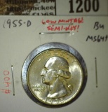 1955-D Washington Quarter, BU MS64+, low mintage semi-key date, value $15