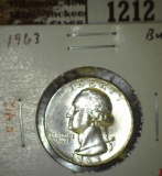 1963 Washington Quarter, BU, MS63 value $10, MS65 value $15