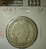 1907-D Barber Half, G+, value $16