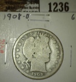 1908-D Barber Half, VG, value $16