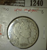 1910 Barber Half, G, low mintage, value $20