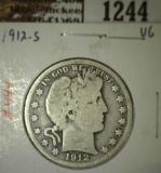 1912-S Barber Half, VG, value $18