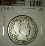 1915-S Barber Half, VG, value $17