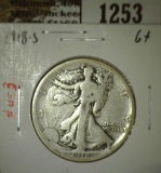 1918-S Walking Liberty Half, G+, value $18