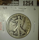 1919 Walking Liberty Half, G, value $25