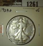 1929-D Walking Liberty Half, VG, value $15