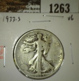 1933-S Walking Liberty Half, VG, value $15