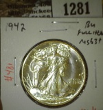 1942 Walking Liberty Half, BU MS63+ FULL HEAD, value $60