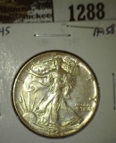 1945 Walking Liberty Half, AU58, value $35