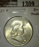 1954-D Franklin Half, BU toned, value $24