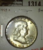 1958-D Franklin Half, BU, MS63 value $18, MS65 value $45