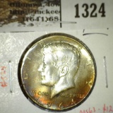 1964 Kennedy Half, Bu toned, MS63 value $12, MS65 value $20