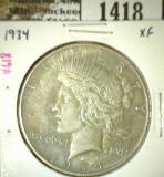 1934 Peace Dollar, XF, value $45