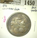 1892 Columbian Expo Commemorative Half, AU+ toned, value $25