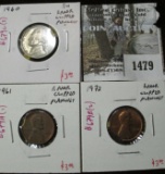 Group of 3 clipped planchet coins - 1961 cent, 1972 cent & 1960 nickel, group value $9+